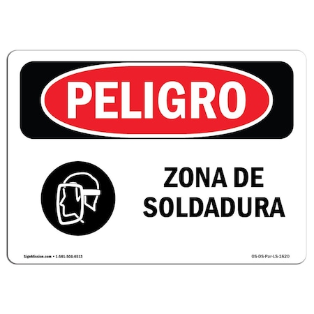 Signmission OSHA Sign, Welding Area Spanish, 18in X 12in Rigid Plastic, 18" W, 12" H, Welding Area Spanish OS-DS-P-1218-LS-1620